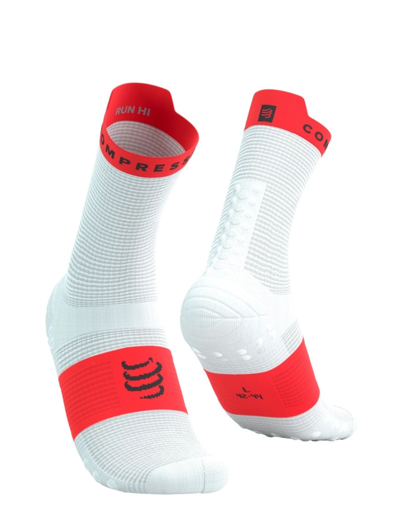 COMPRESSPORT PRO RACING SOCKS V4.0 RUN HIGH WHITE ET FLUO RED  Chaussettes running