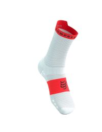 COMPRESSPORT PRO RACING SOCKS V4.0 RUN HIGH WHITE ET FLUO RED  Chaussettes running pas cher