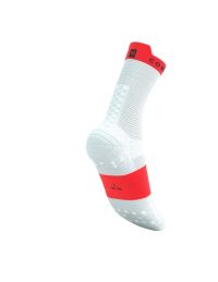 COMPRESSPORT PRO RACING SOCKS V4.0 RUN HIGH WHITE ET FLUO RED  Chaussettes running pas cher