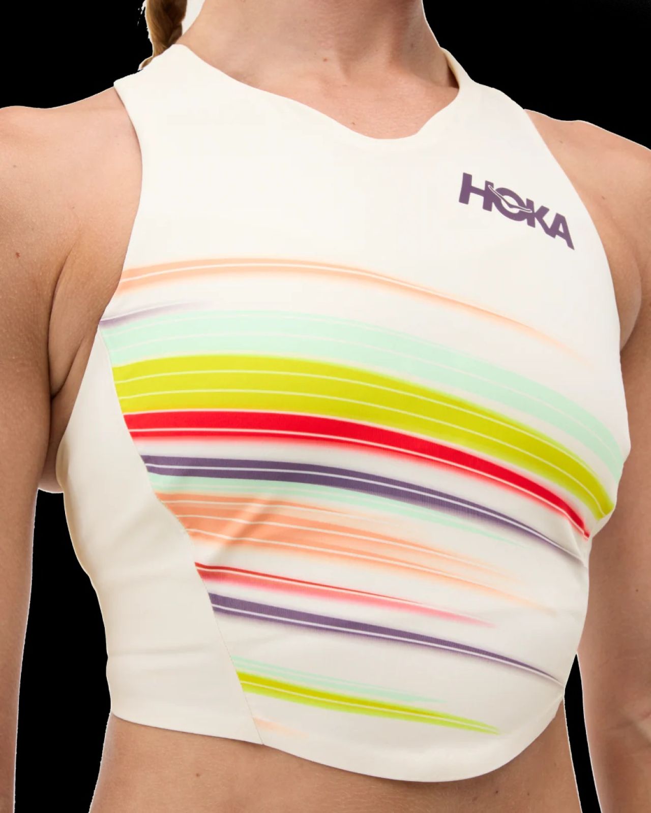 HOKA RACE DAY CROP BRA ALABASTER FLARE Top running