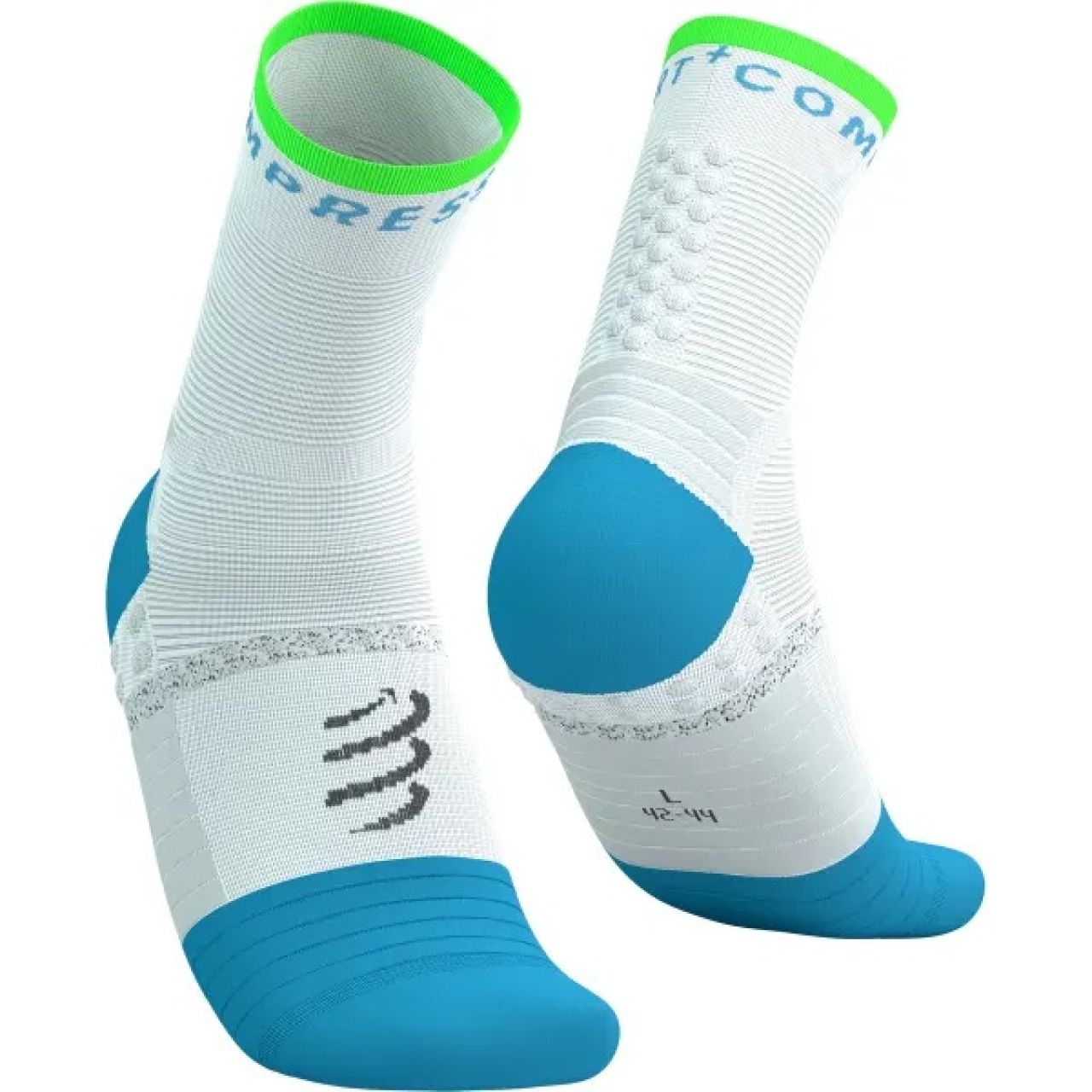 COMPRESSPORT PRO MARATHON SOCKS WHITE, NORSE BLUE ET NEON GREEN Chaussettes running