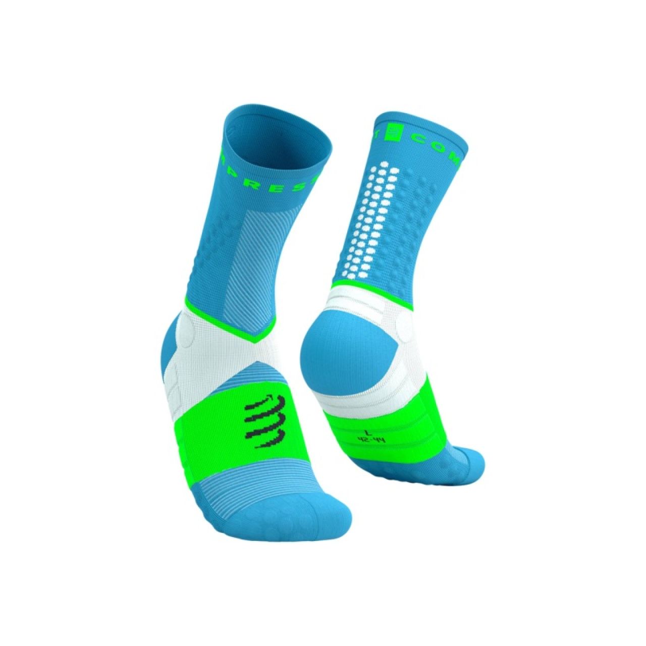 COMPRESSPORT ULTRA TRAIL SOCKS V2.0  NORSE BLUE  ET NEON GREEN Chaussettes running