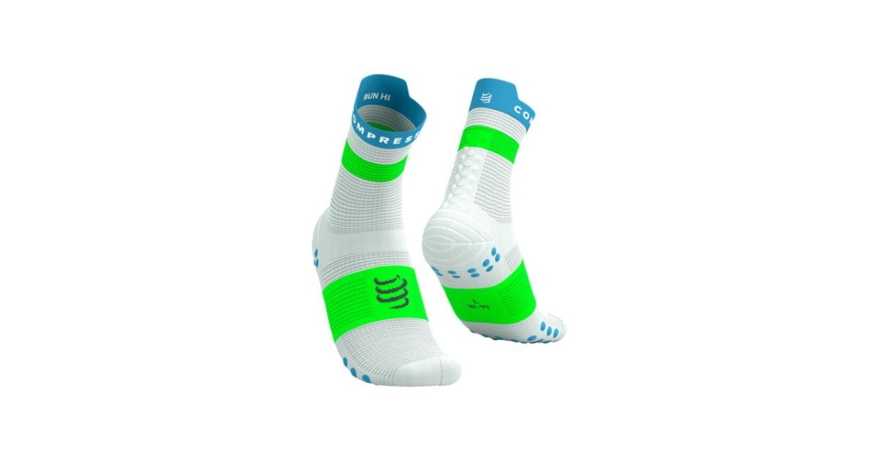 COMPRESSPORT PRO RACING SOCKS V4 NORSE BLEU ET NEON GREEN Chaussettes running