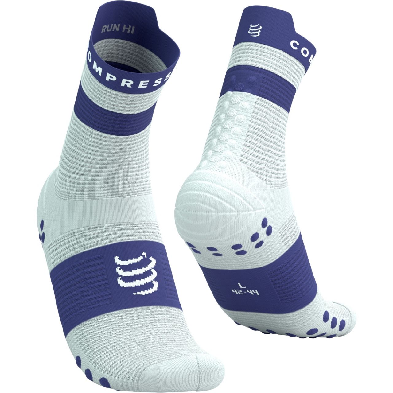 COMPRESSPORT PRO RACING SOCKS V4 STAR WHITE ET ORIENT BLUE Chaussettes running