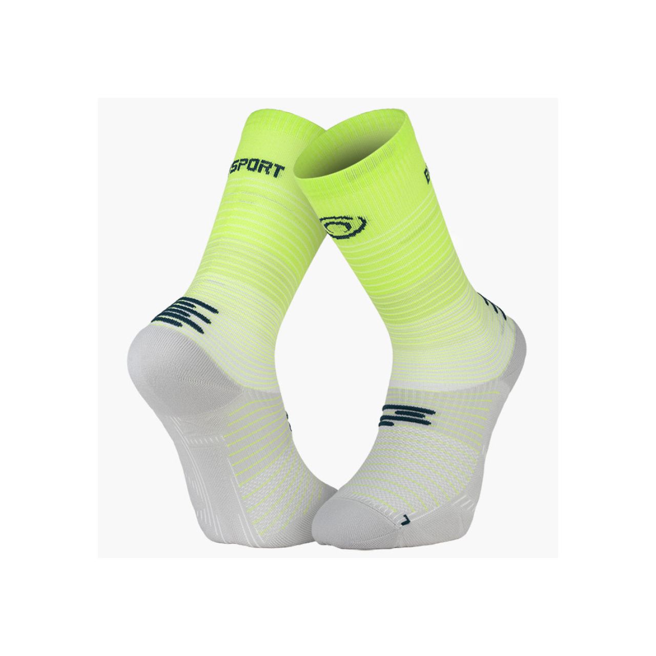 BV SPORT CHAUSSETTES RUN MARATHON HIGH GRIS ET LIME Chaussettes de running