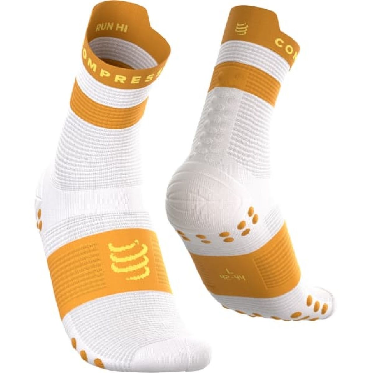 COMPRESSPORT PRO RACING SOCKS V4 WHITE  ET SUNFLOWER Chaussettes running