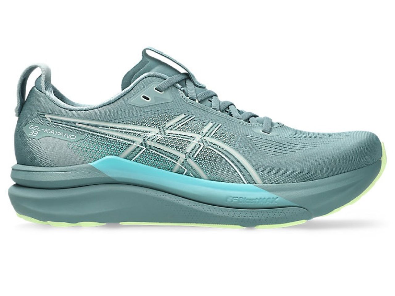 ASICS GEL KAYANO 33 FOGGY TEAL ET ILLUMINATE YELLOW Chaussure running asics