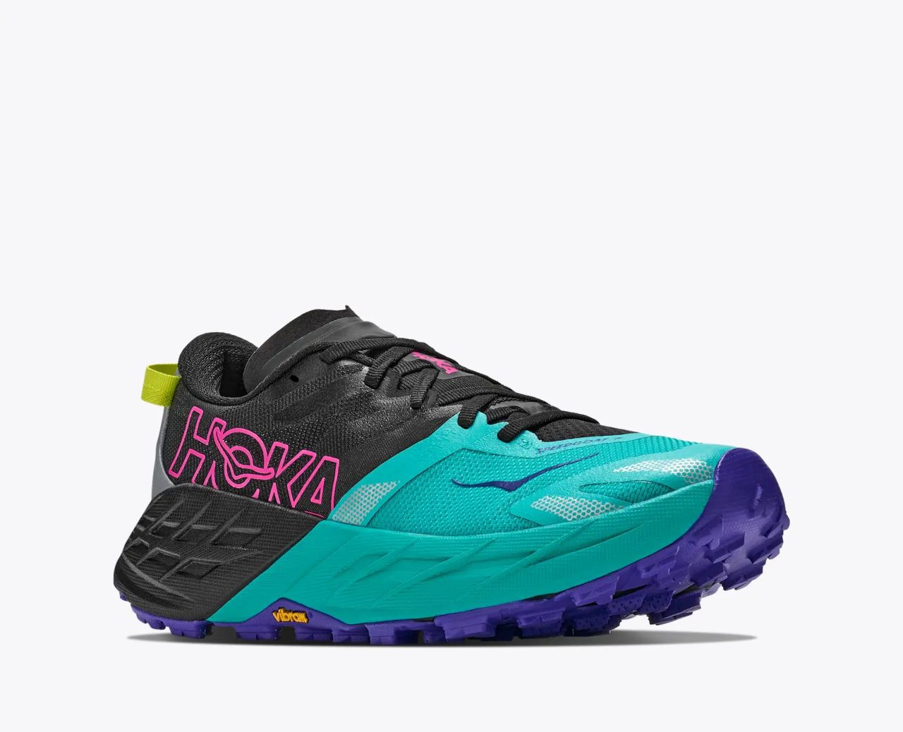 HOKA SPEEDGOAT 7 BLACK ET ELECTRIC AQUA Chaussures de trail