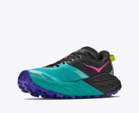 HOKA SPEEDGOAT 7 BLACK ET ELECTRIC AQUA Chaussures de trail pas cher