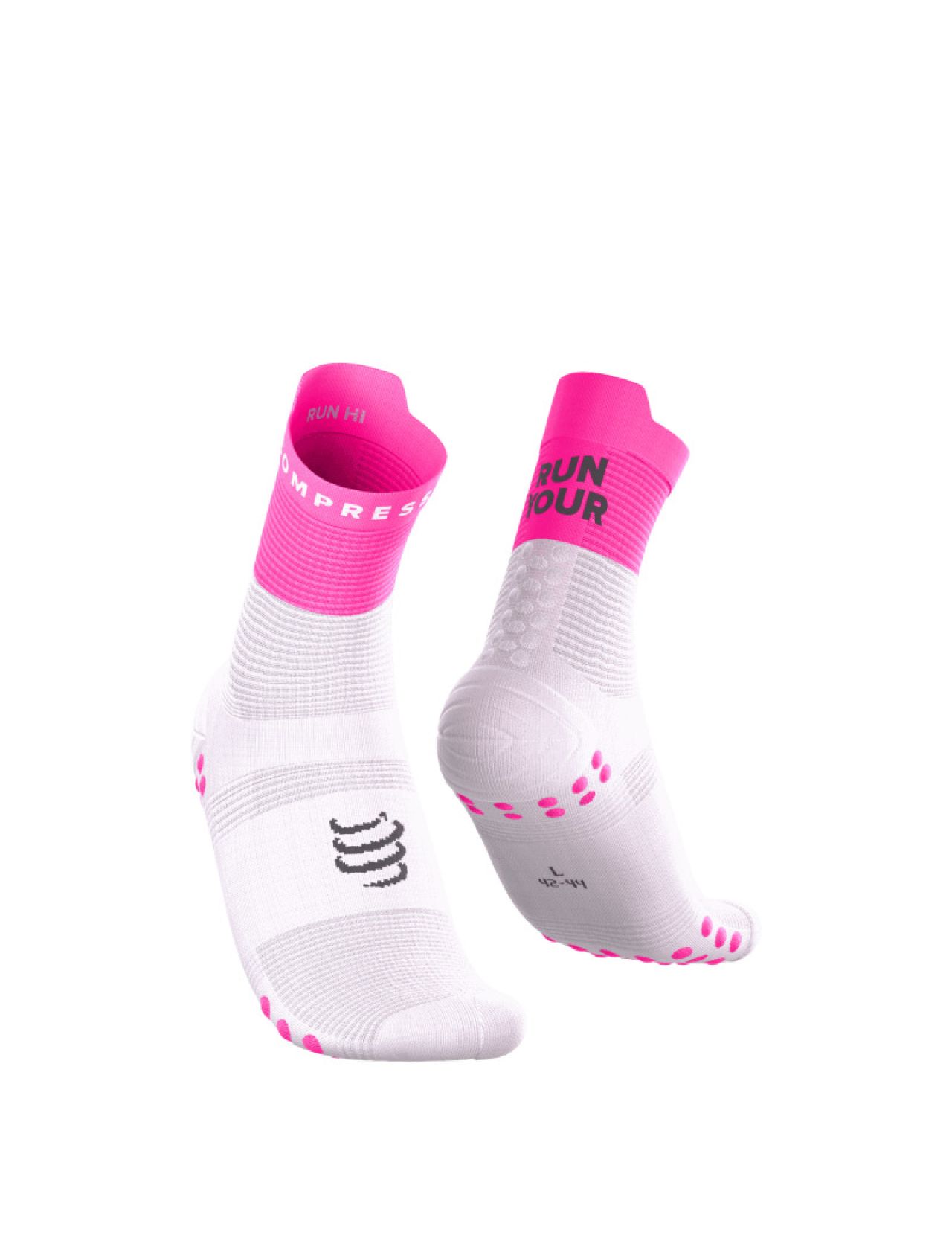 COMPRESSPORT PRO RACING SOCKS V4.0 RUN HIGH YOUR RACE NEON PINK Chaussettes running