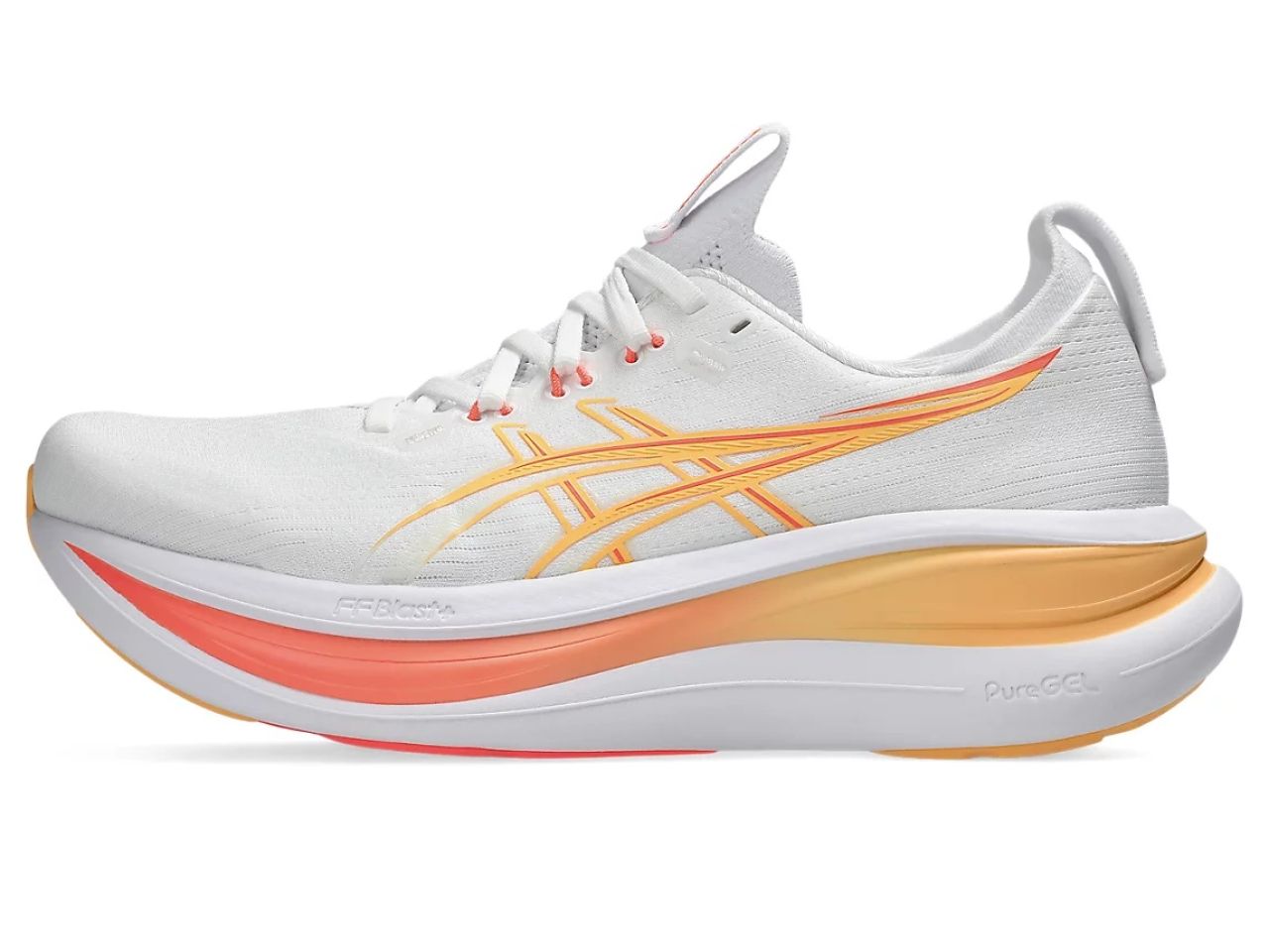 ASICS GEL NIMBUS 28 WHITE ET SUN CORAL Chaussure running asics
