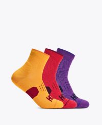 HOKA -QUARTER RUN SOCK 3 PACK  EGG YOLK , CERISE ET VIRTUAL VIOLET Chaussettes running